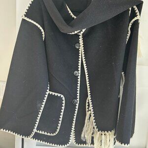 Beulah brand - Lovely Black Coat with Blanket Stitch Detail – Size M/L